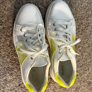 Aldo Women's White and Neon Yellow Sneakers